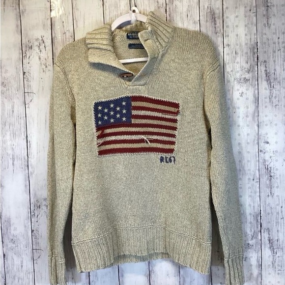 Ralph Lauren Other - VTG Ralph Lauren Cream Turtleneck Sweater with Flag Design- Oatmeal Color